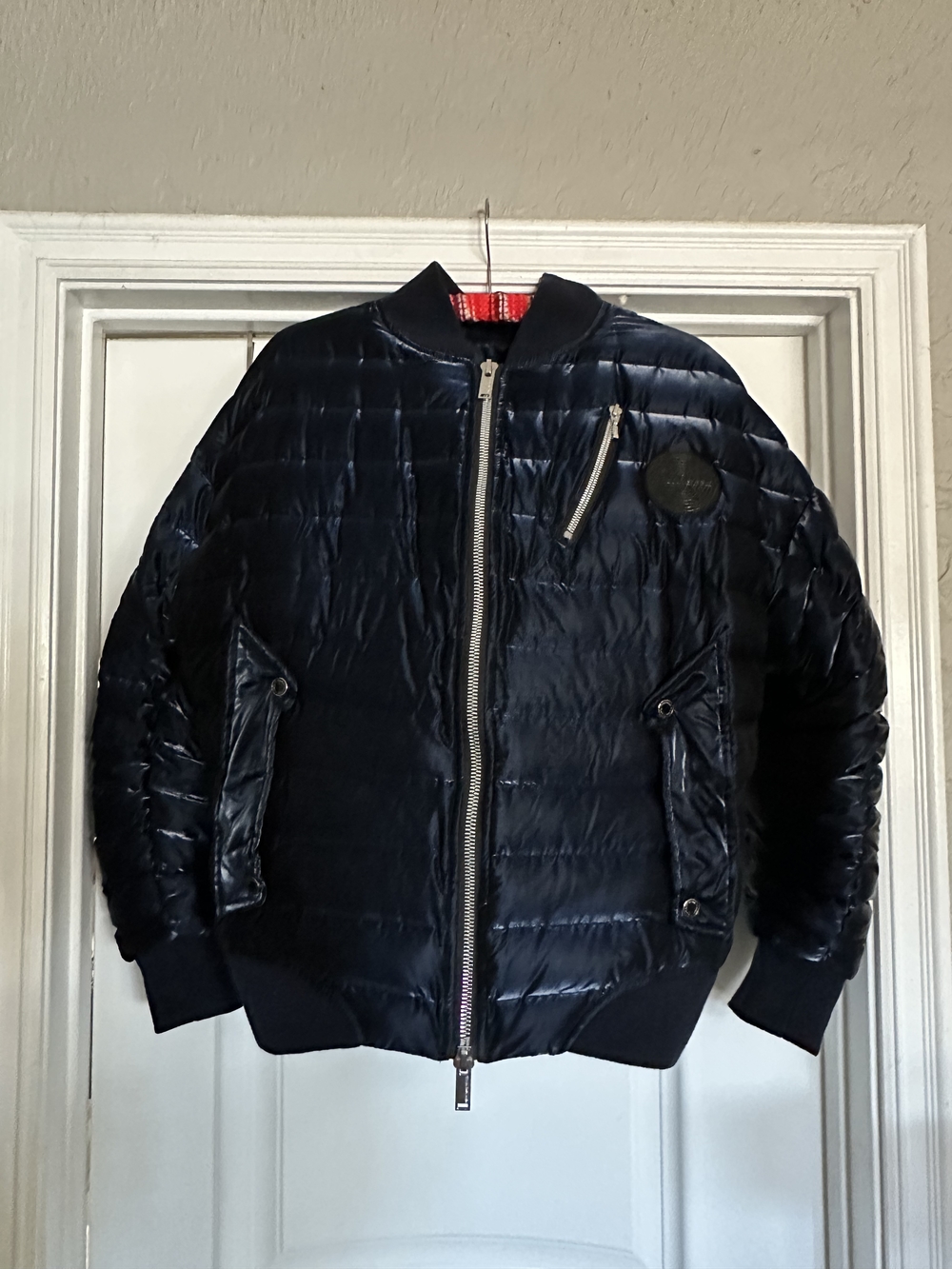Karl Lagerfeld Paris Glossy Navy Blue Quilted Bomber Jacket Mens M